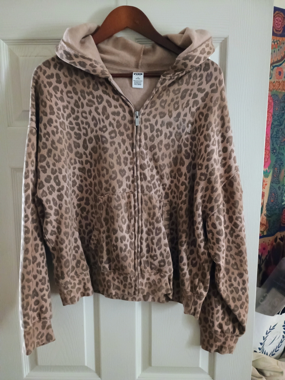 PINK Victoria's Secret Taupe Leopard Zip-Up Hoodie